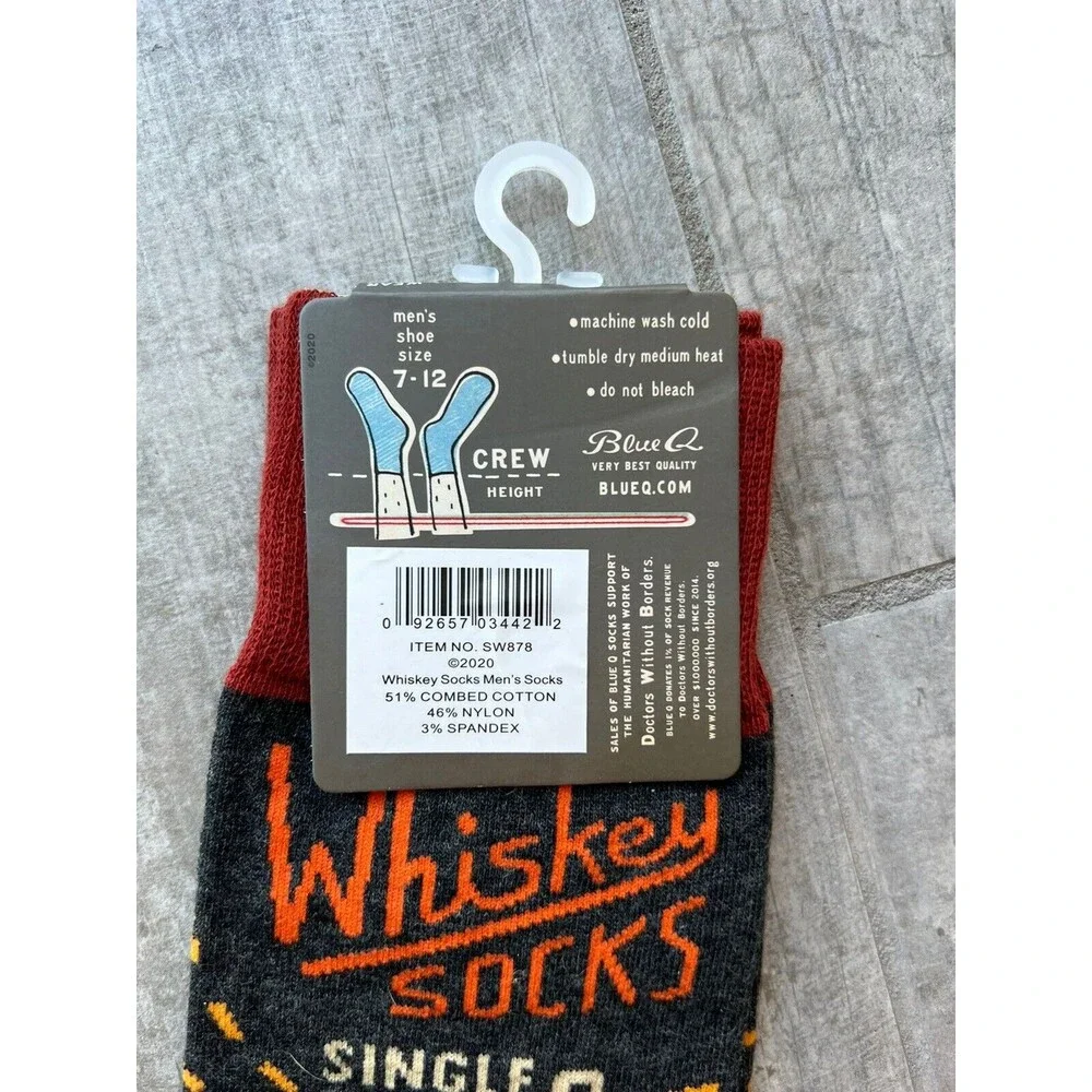 Whiskey Men Crew Socks Funny White Elephant Blue-Q Snarky Booze Fashion NEW 7-12